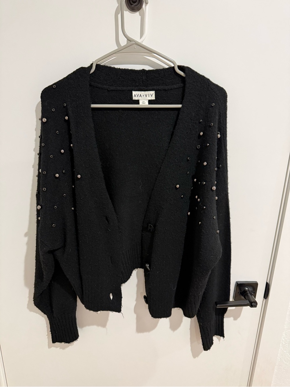 Ava & Viv Black Beaded Open-Front Cardigan